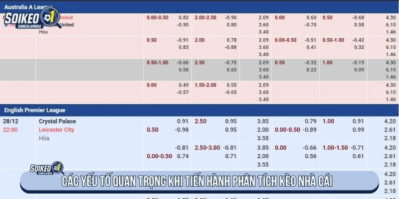 Các yếu tố cần kiểm tra khi phân tích tỷ lệ trước trận
